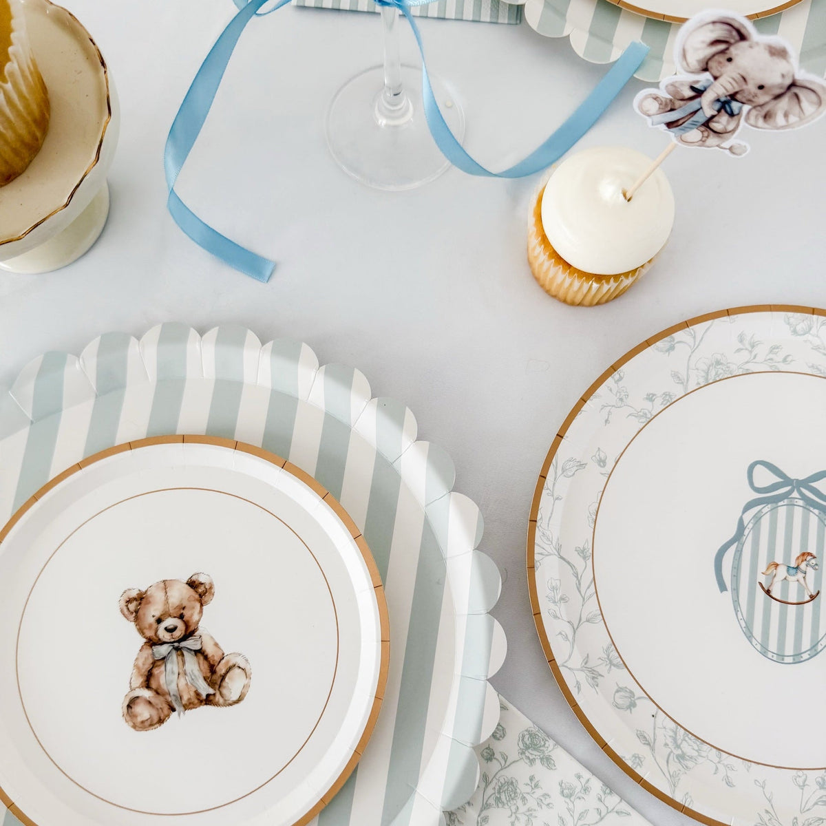Baby Boy Cupcake Toppers – Vintage Teddy Bear Baby Shower Toppers (8pcs)
