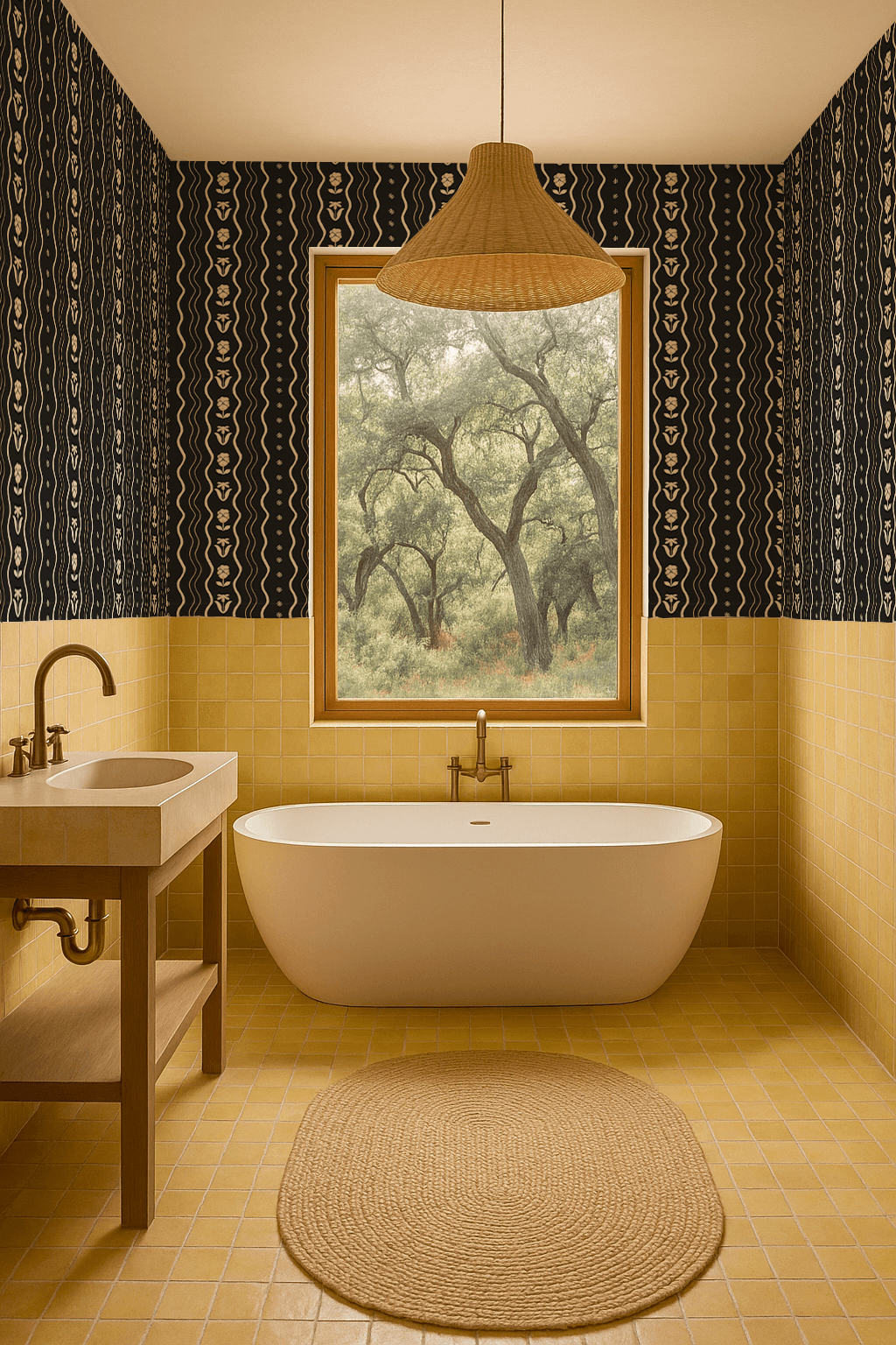 Posy Lane Stripe Wallpaper, black and neutral