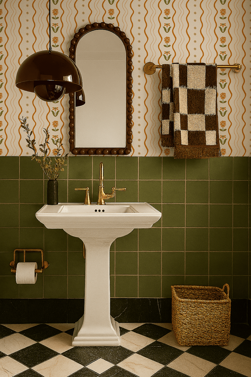 Posy Lane Stripe Wallpaper, beige and orange