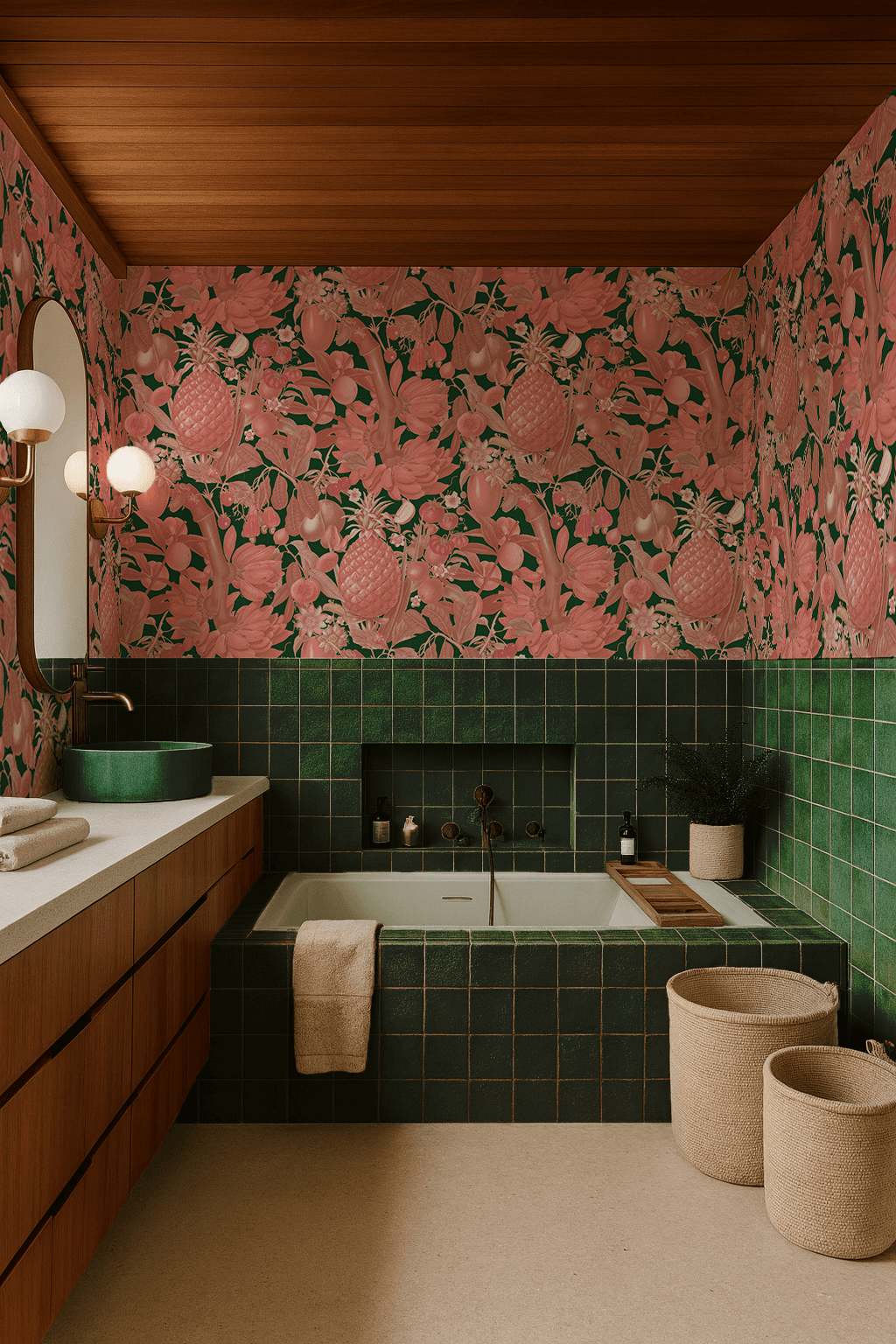 Juicy Fruit Wallpaper, dark green and pink