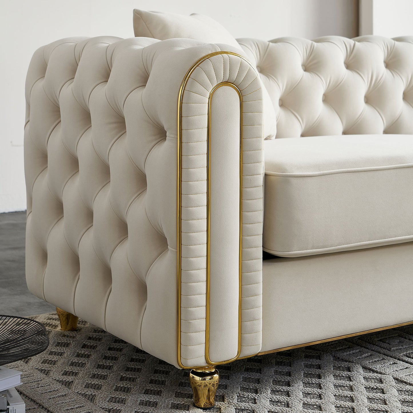 86'' W Luxury Modern Tufted Sofa with 2pcs of toss pillows for Living Room ,Bedroom,Beige Color