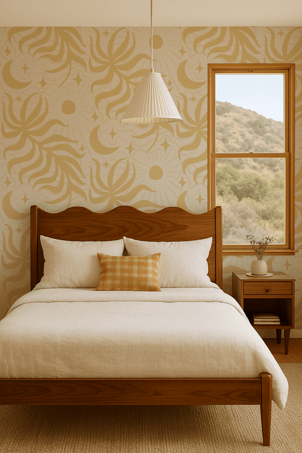 Lunar Leaf Wallpaper, beige and lemon