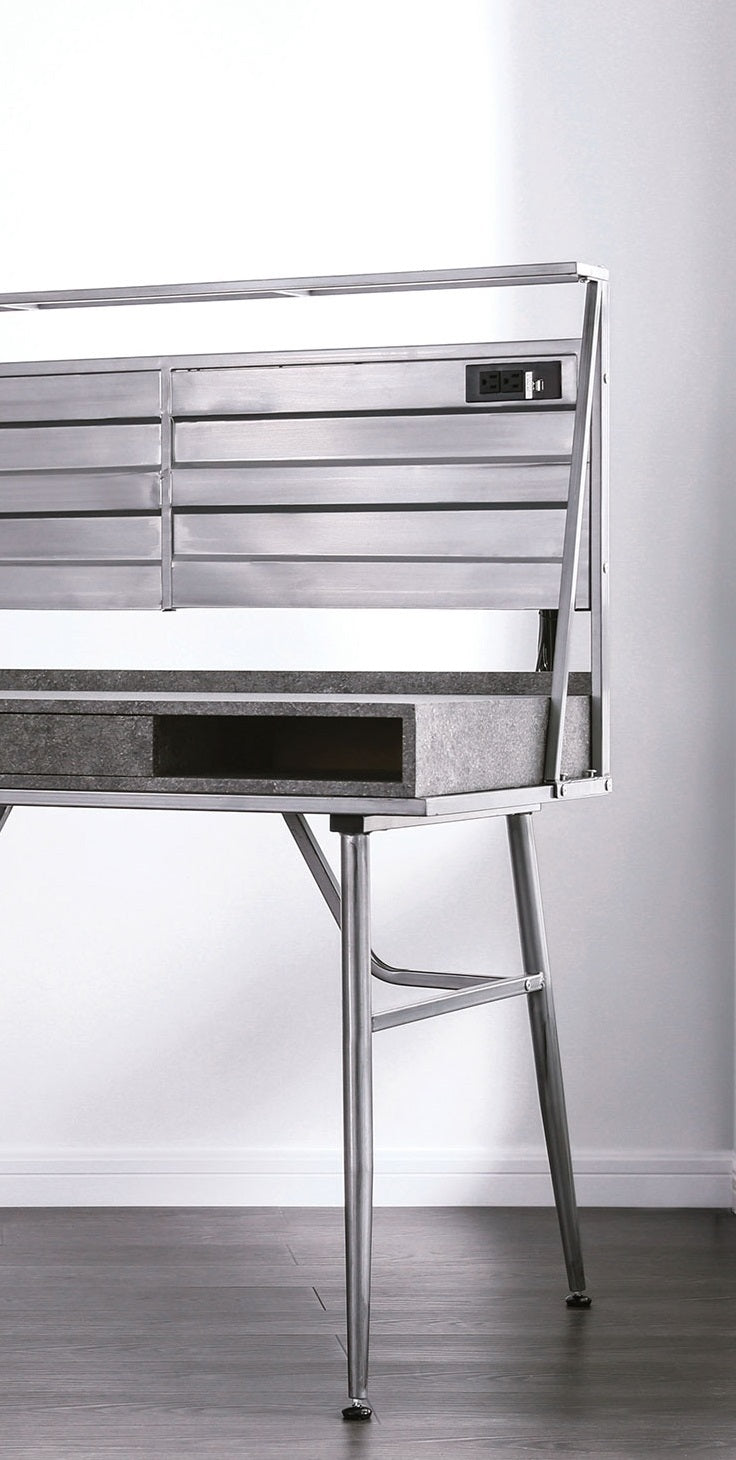 Modern Industrial Computer Desk USB Port One Drawer And Two Shelves With Metal Legs