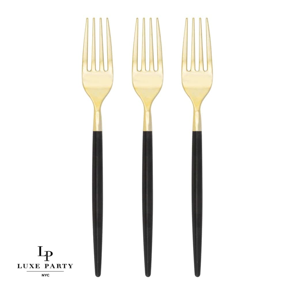 Chic Black and Gold Plastic Forks | 32 Pieces