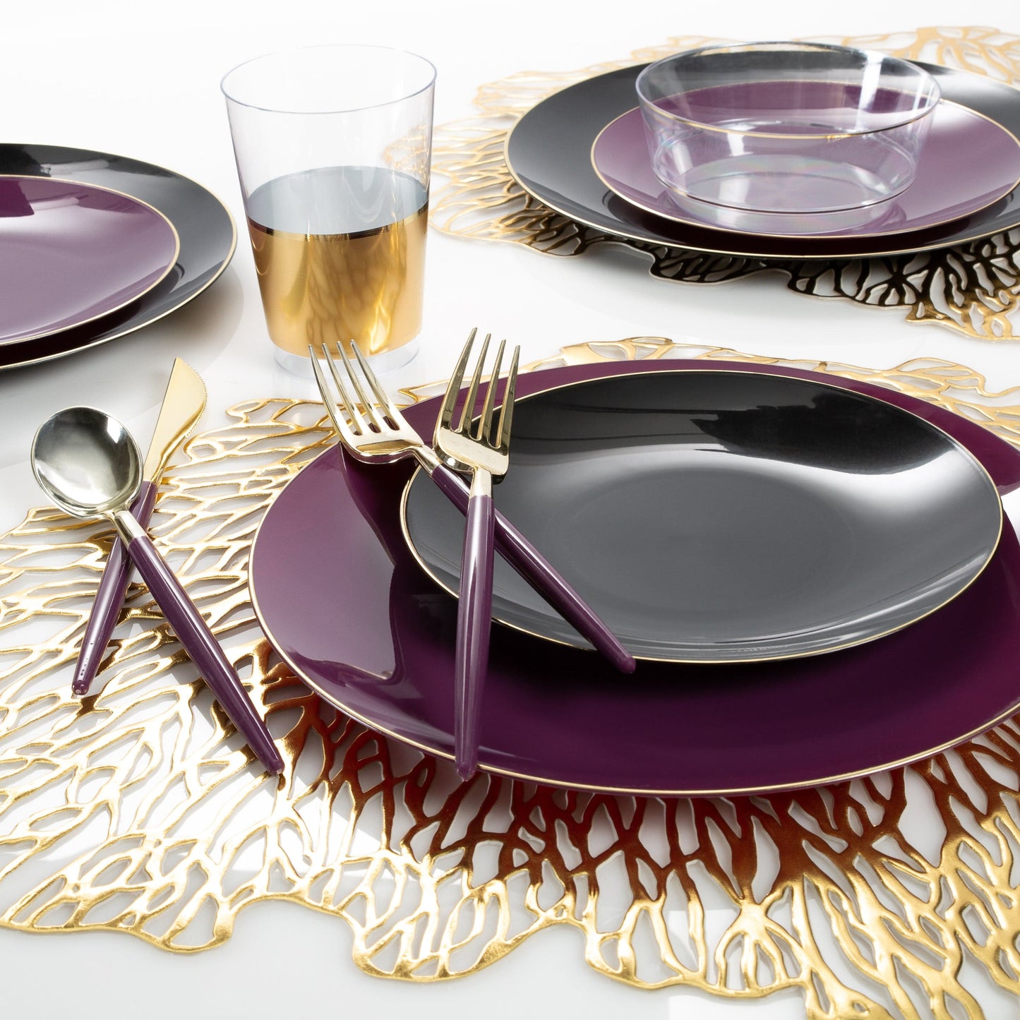 Chic Purple and Gold Plastic Forks | 32 Pieces