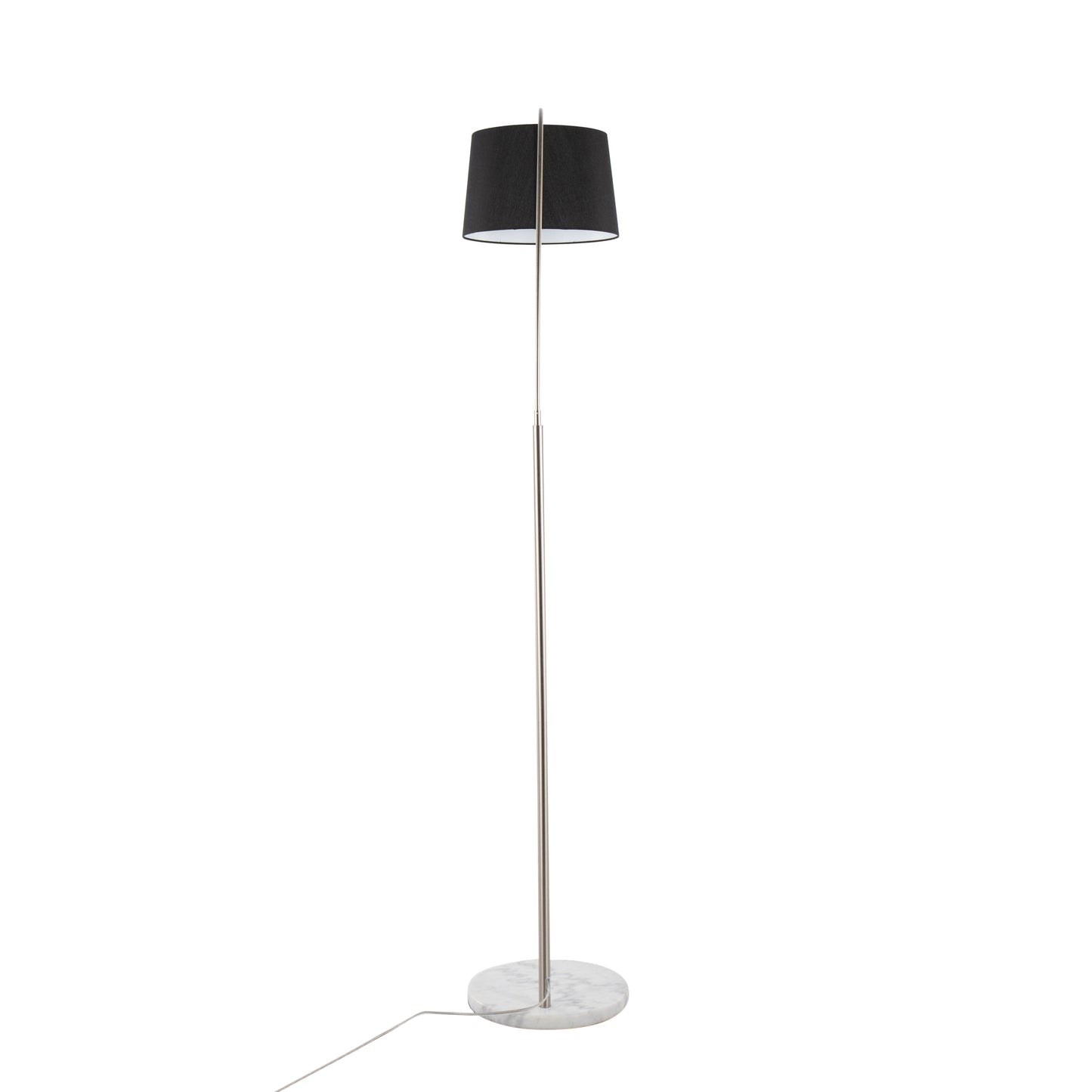 March Contemporary Floor Lamp in White Marble and Nickel with Black Linen Shade by LumiSource