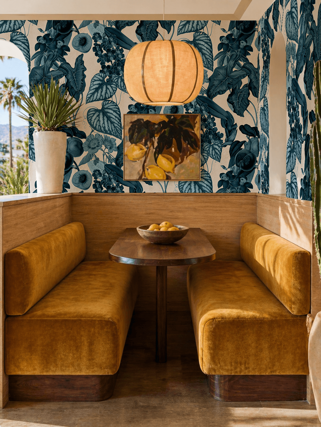 Cali Tropicale Wallpaper, off-white and blue