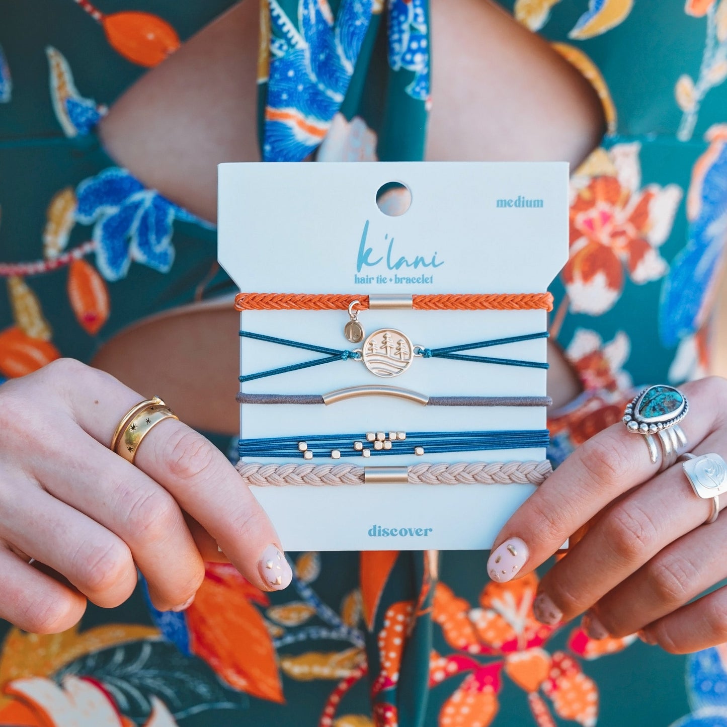 "Discover" Gold Pine Tree Charm Hair Tie Bracelets