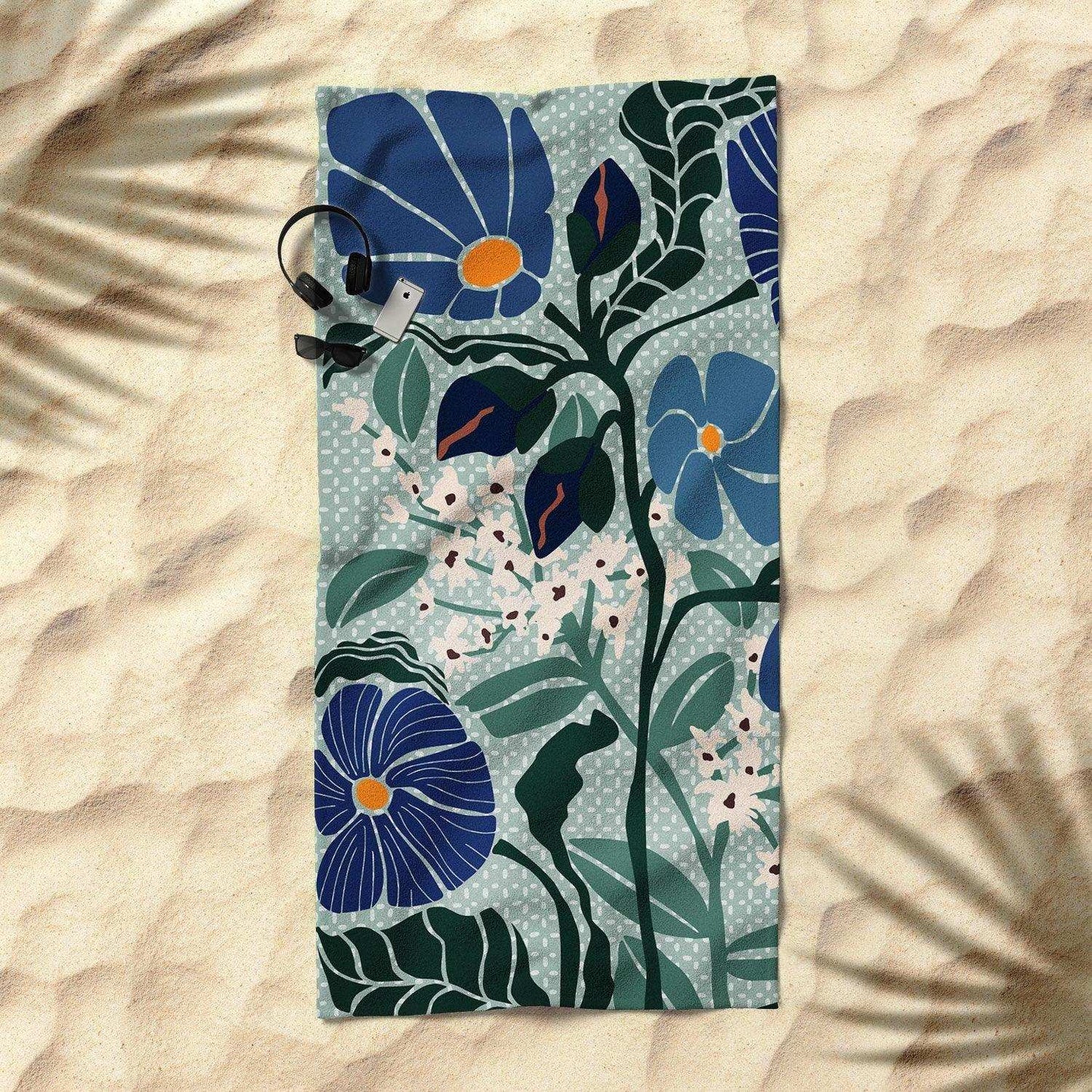 Klimt Flowers Light Blue Beach Towel