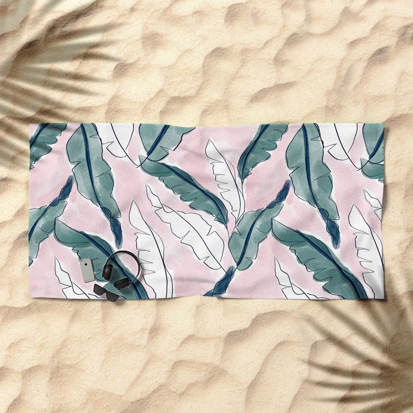 Banana Leaves Pink Beach Towel