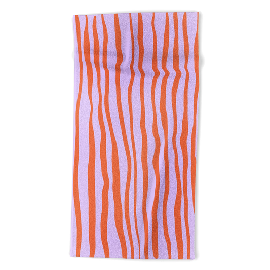 Retro Wavy Lines Orange and Violet Beach Towel