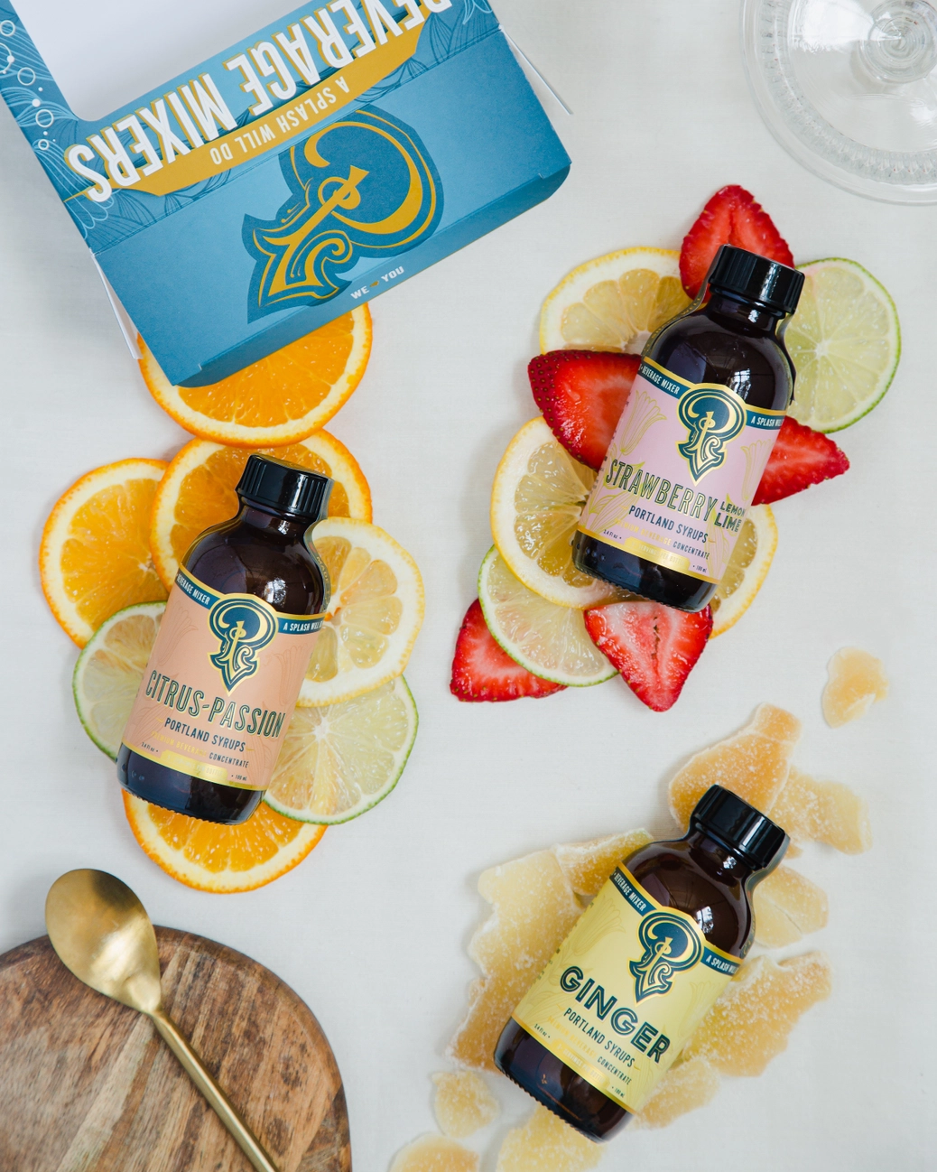 Syrup Sampler Set - Ginger, Strawberry Lemon Lime and Citrus Passion