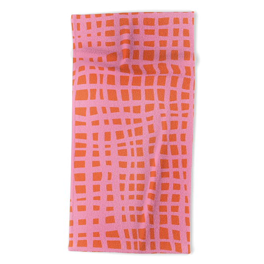 Retro Grid Orange and Pink Beach Towel