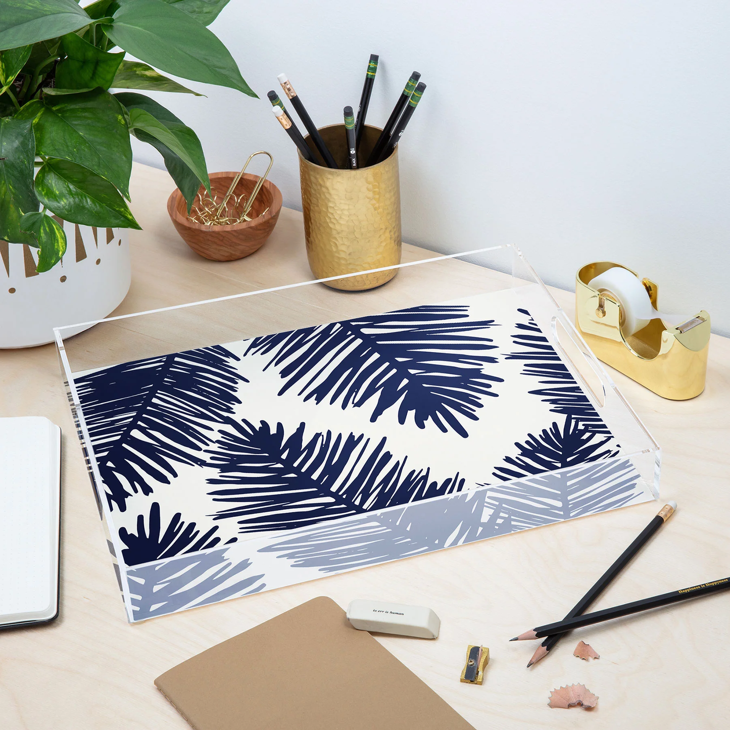 Blue Palms Acrylic Tray - Medium w/Handles