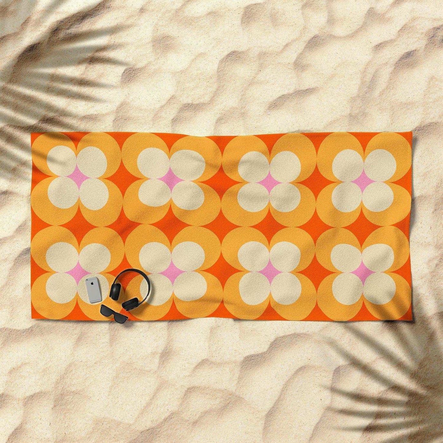 Vintage Yellow Orange Flowers Beach Towel