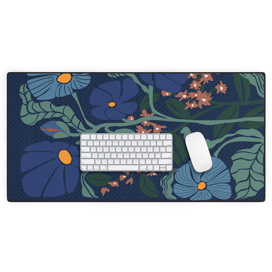 Klimt Flower Dark Blue Desk Mat