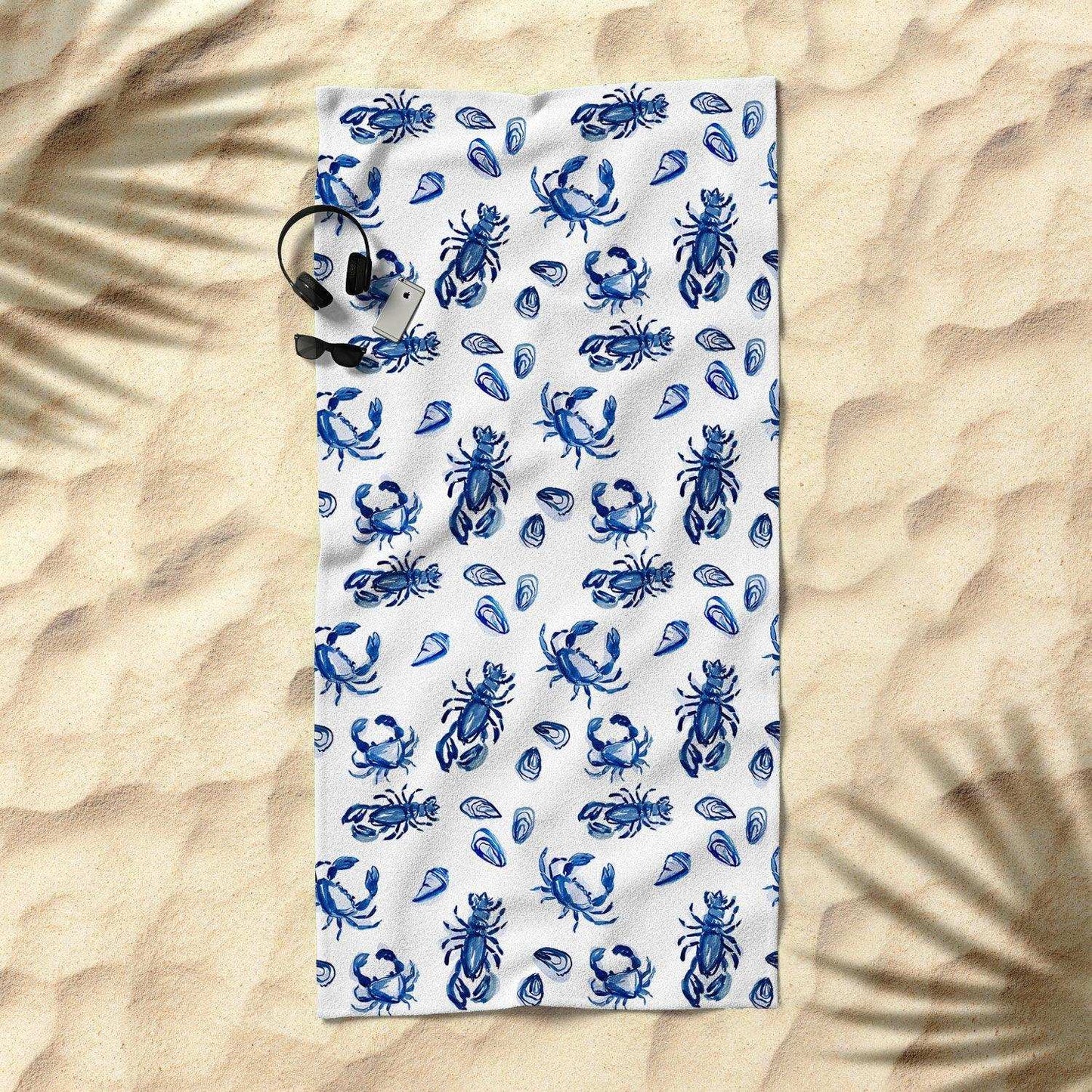 Blue and White Sea Life Beach Towel