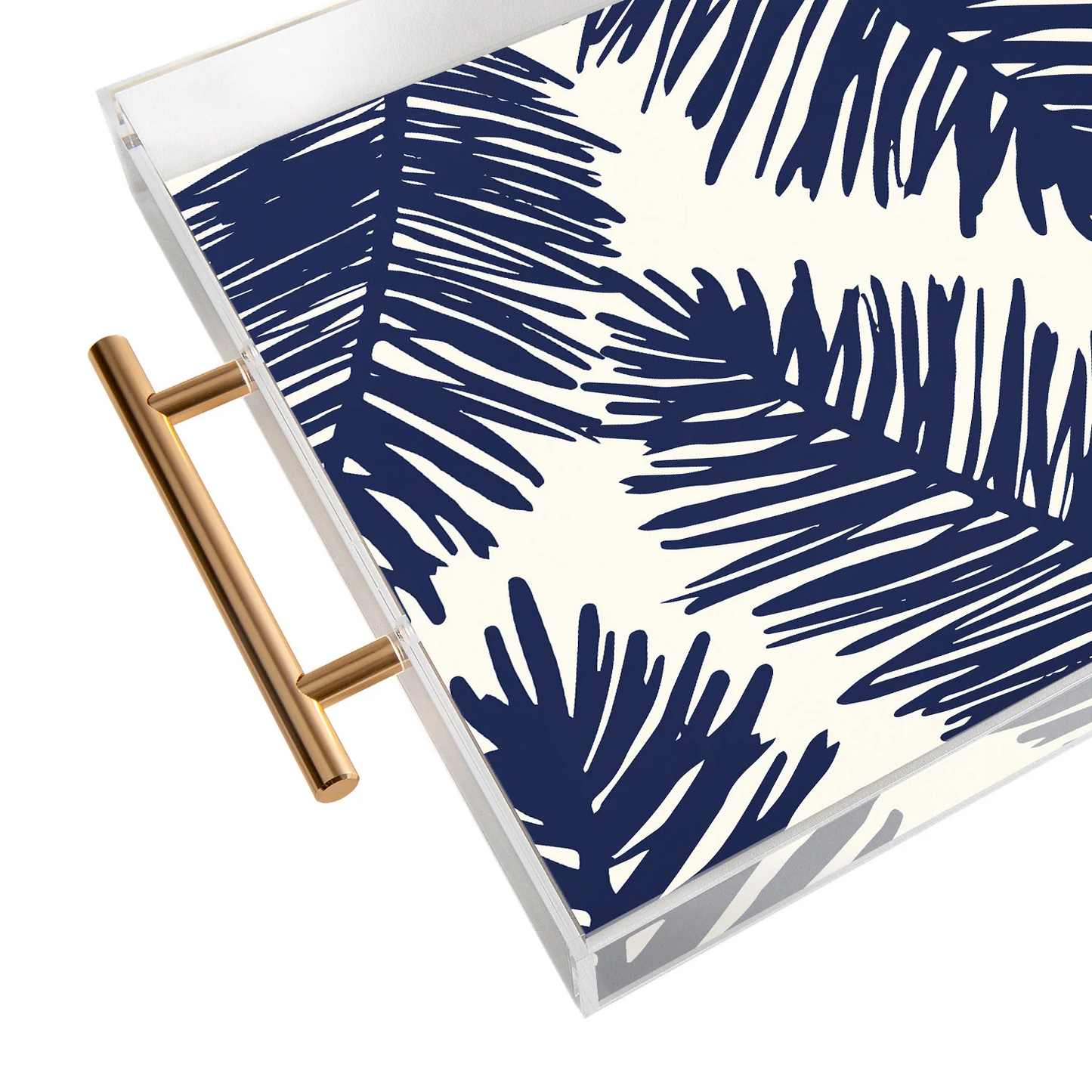Blue Palms Acrylic Tray - Gold Handles