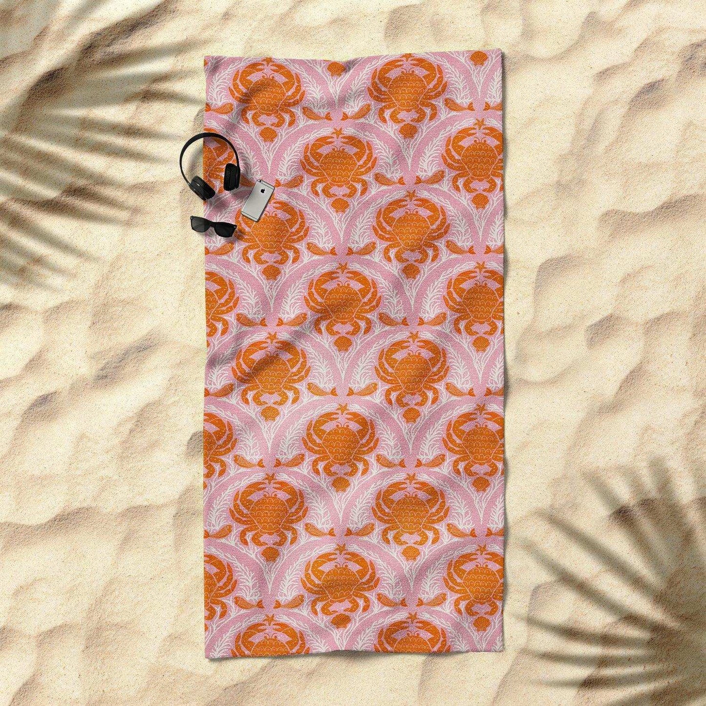 Orange Crab on Pink Beach Towel