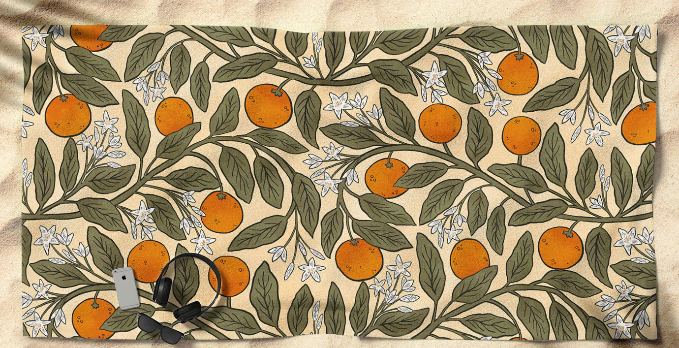 Art Nouveau Oranges Beach Towel