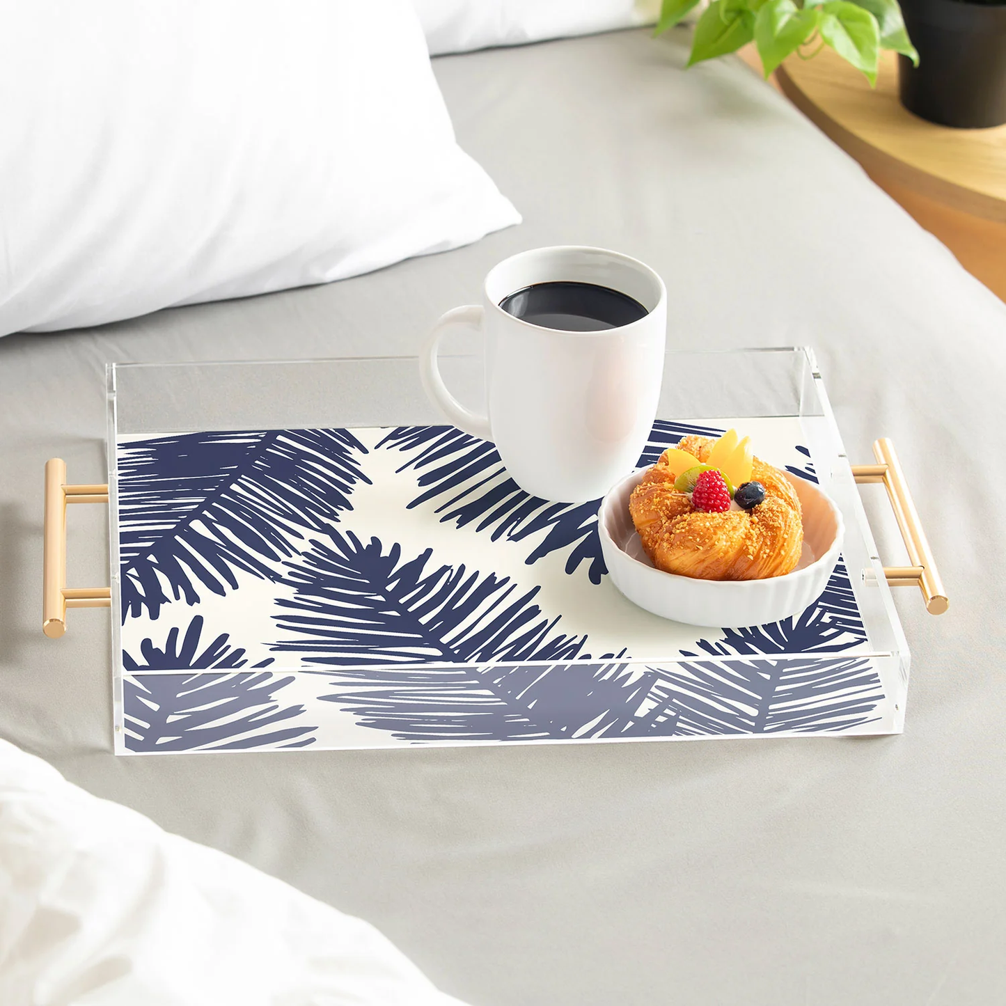Blue Palms Acrylic Tray - Gold Handles