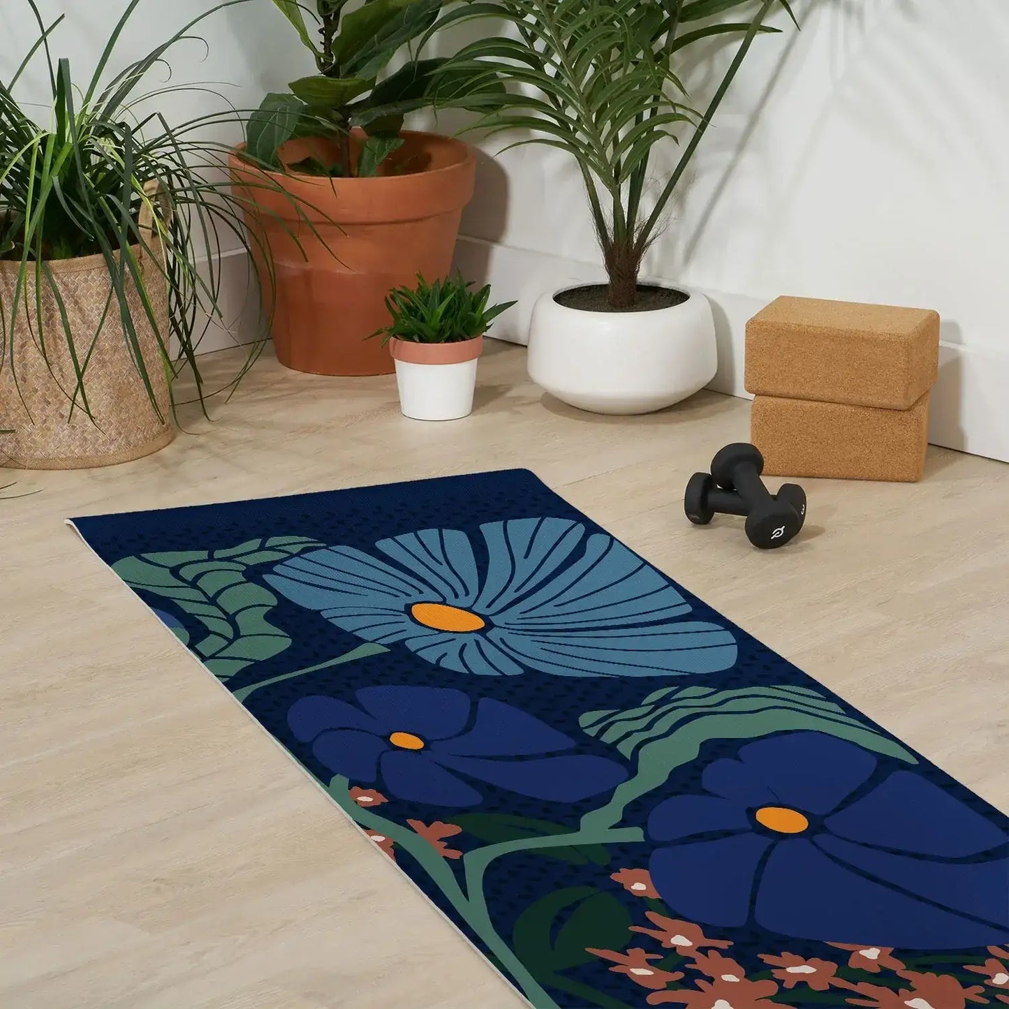 Klimt Flower Dark Blue Yoga Mat