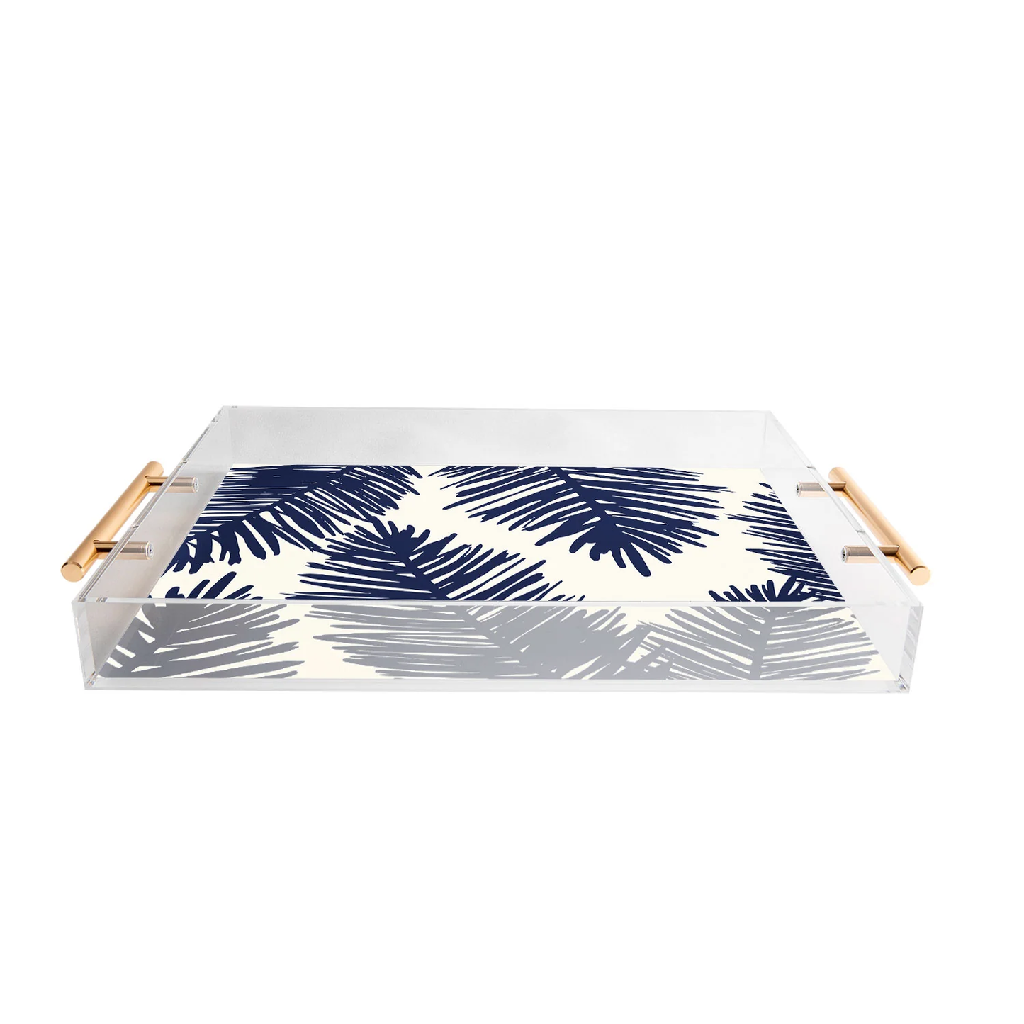 Blue Palms Acrylic Tray - Gold Handles