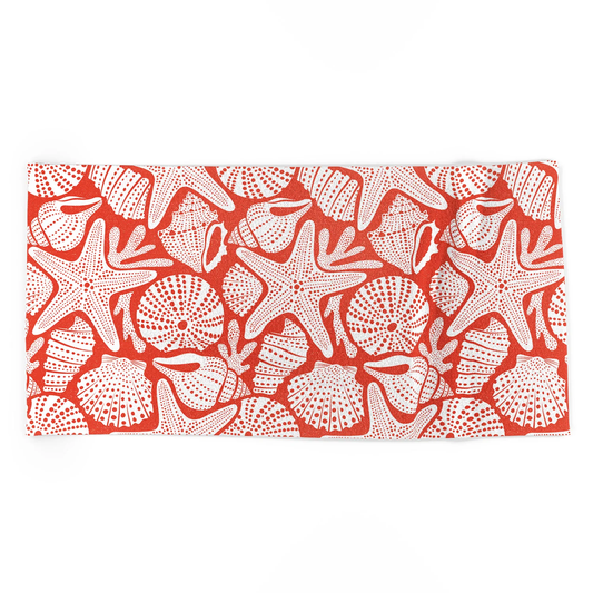 Ocean Floor Nautical Shells Red Beach Towel
