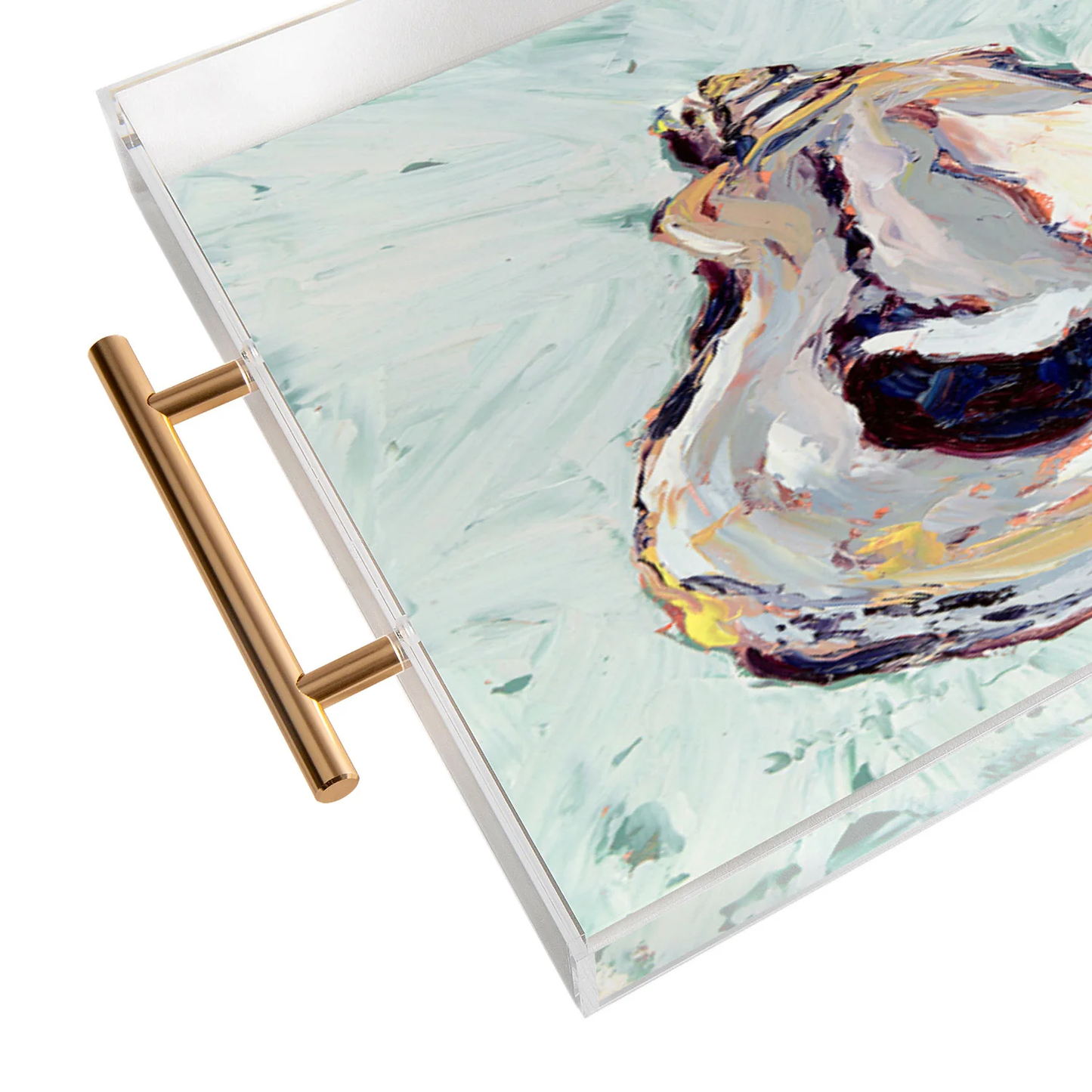 Oyster Shell Acrylic Tray - Gold Handles