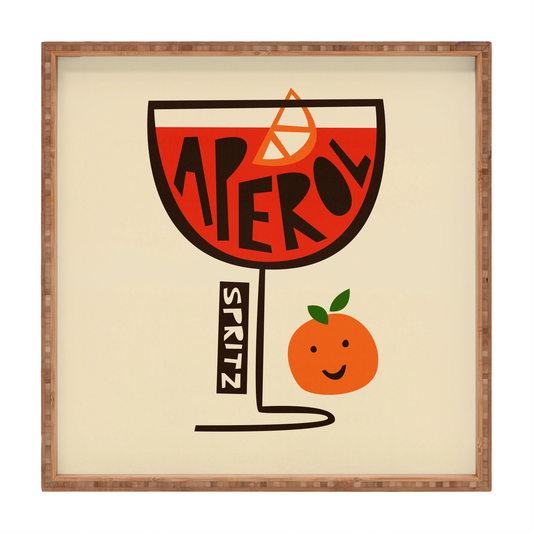 Aperol Spritz Cocktail Square Bamboo Tray