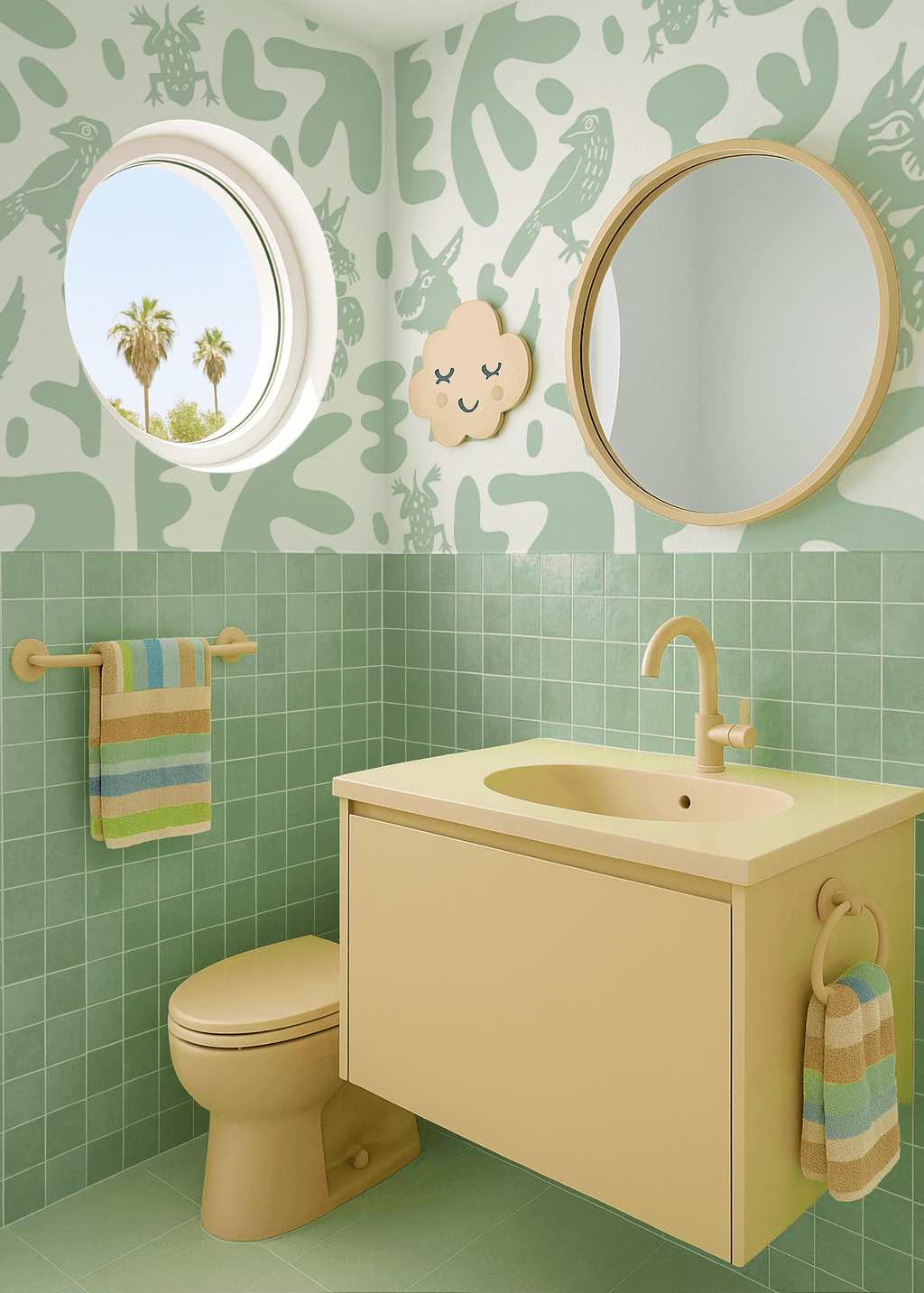 Abstract Animales Wallpaper, white and mint