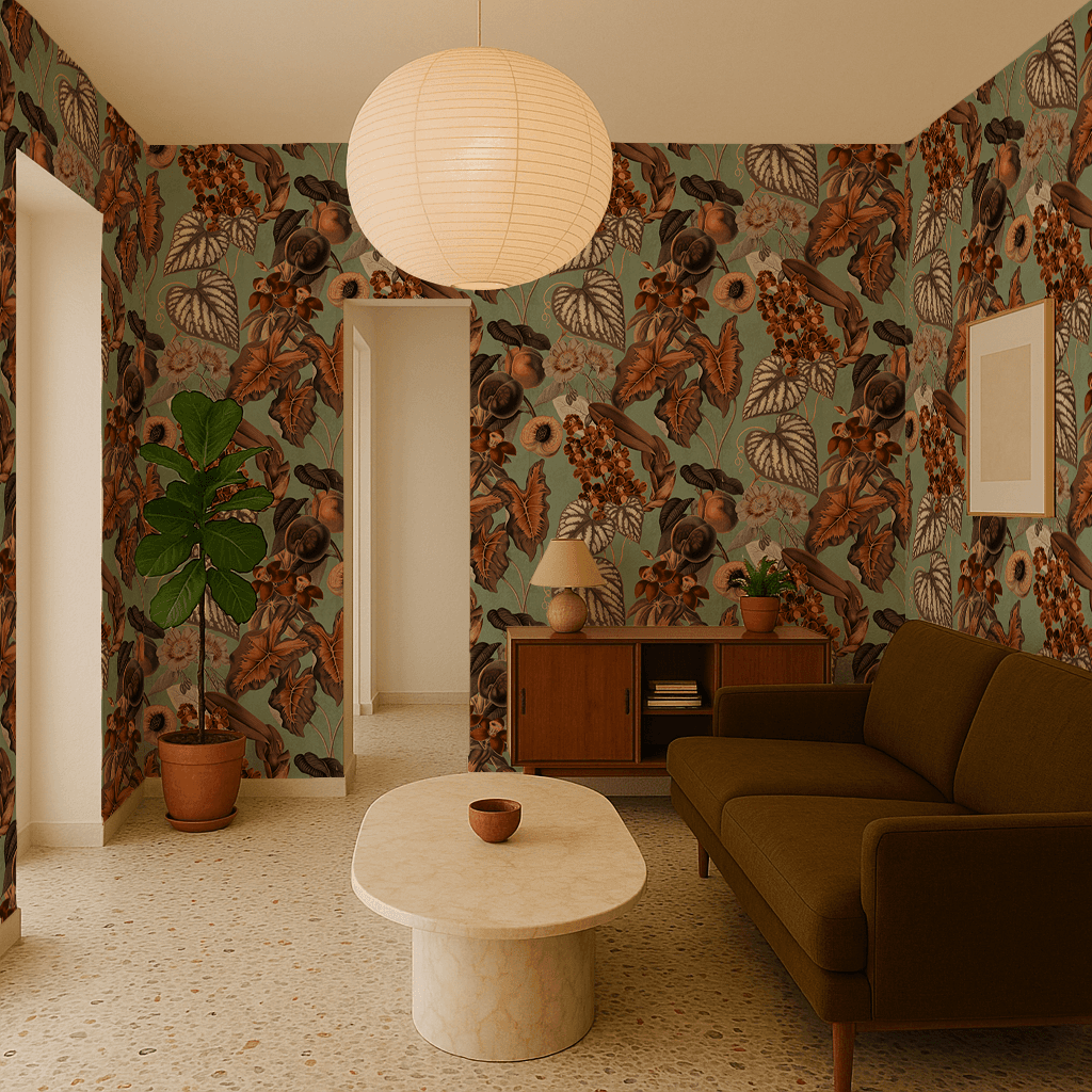 Cali Tropicale Wallpaper, mint and rust