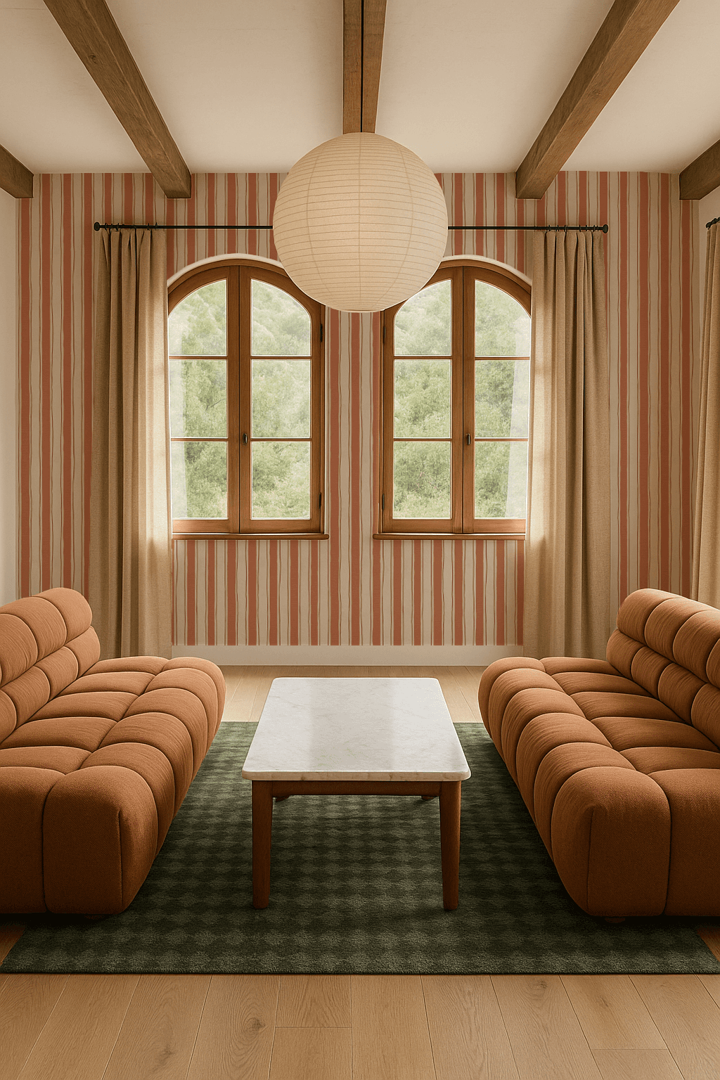 Riviera Stripe Wallpaper, off-white and rust