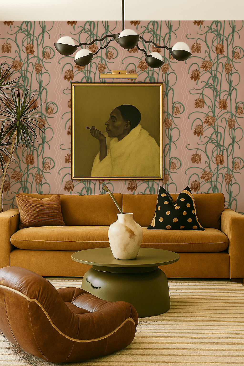Campanas Wallpaper, dusty pink and orange