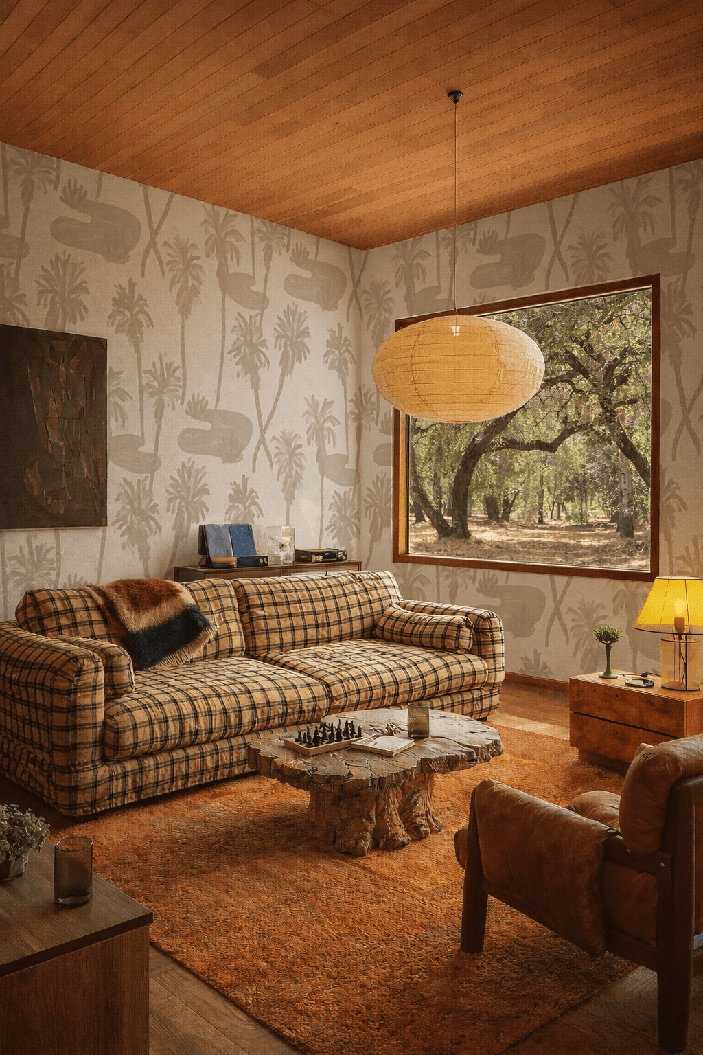 Palm Oasis Wallpaper, tan and white
