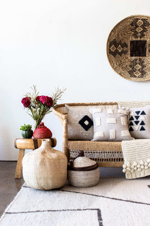Blocks Organic Natural White Cotton Throw Pillow