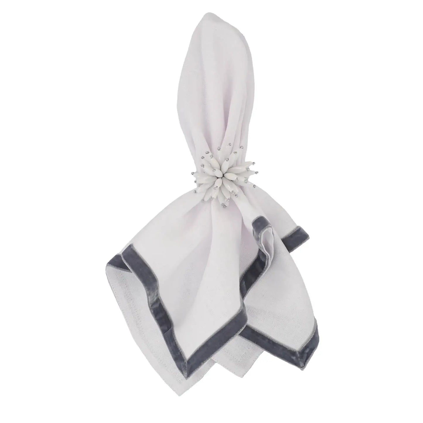 New York Linen Napkins with Silver Velvet Borders, Set of 4 / ChouChou Touch