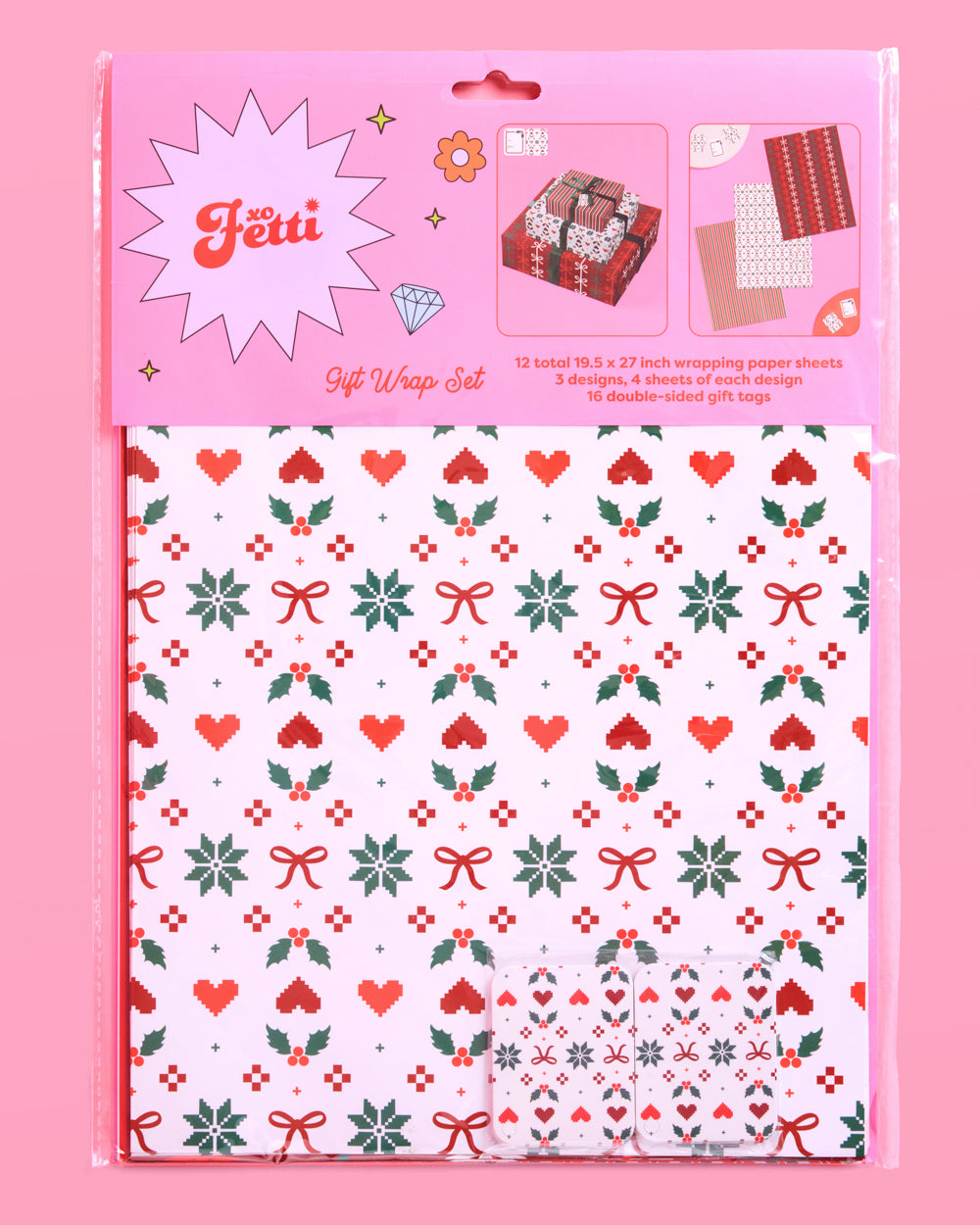 A Merry Mix Wrapping Paper Set - 12 sheets + 16 tags