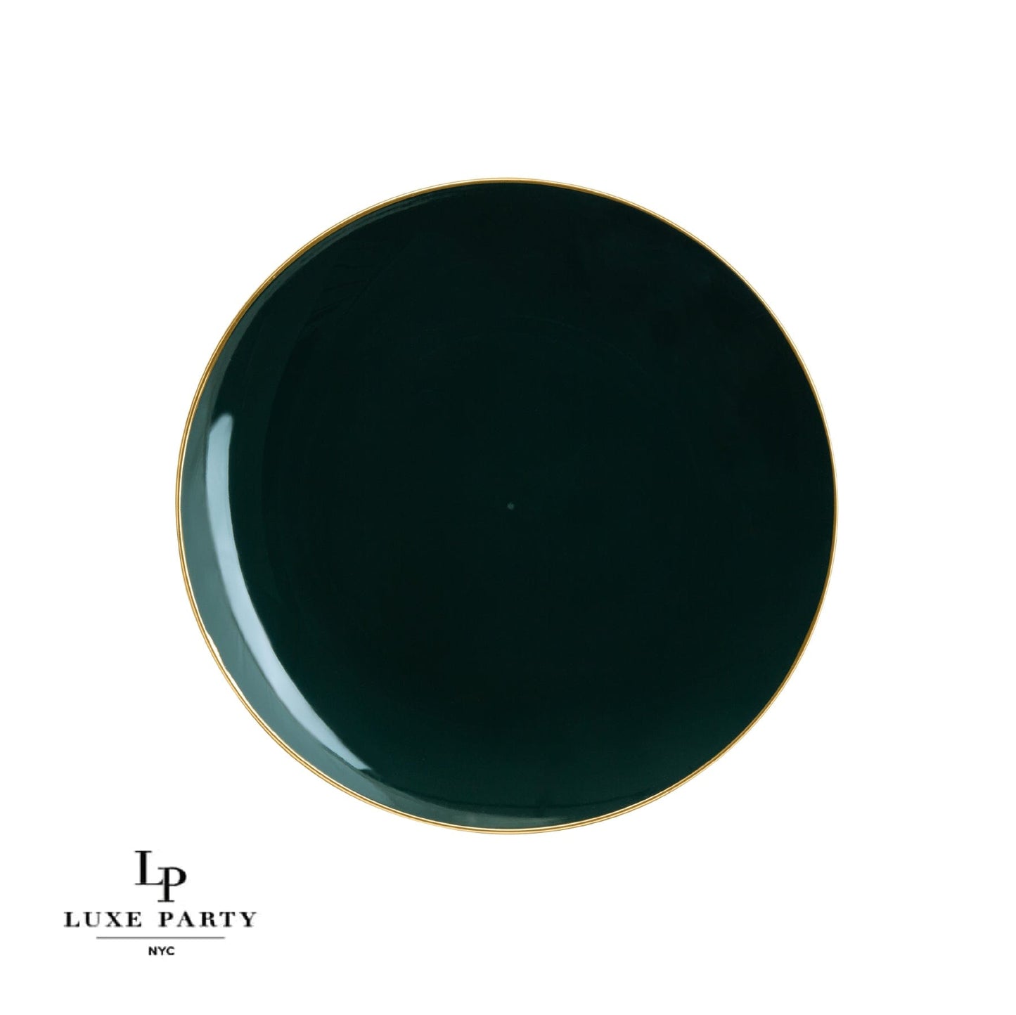 Round Emerald Green and Gold Plastic Plates | 10 Pack