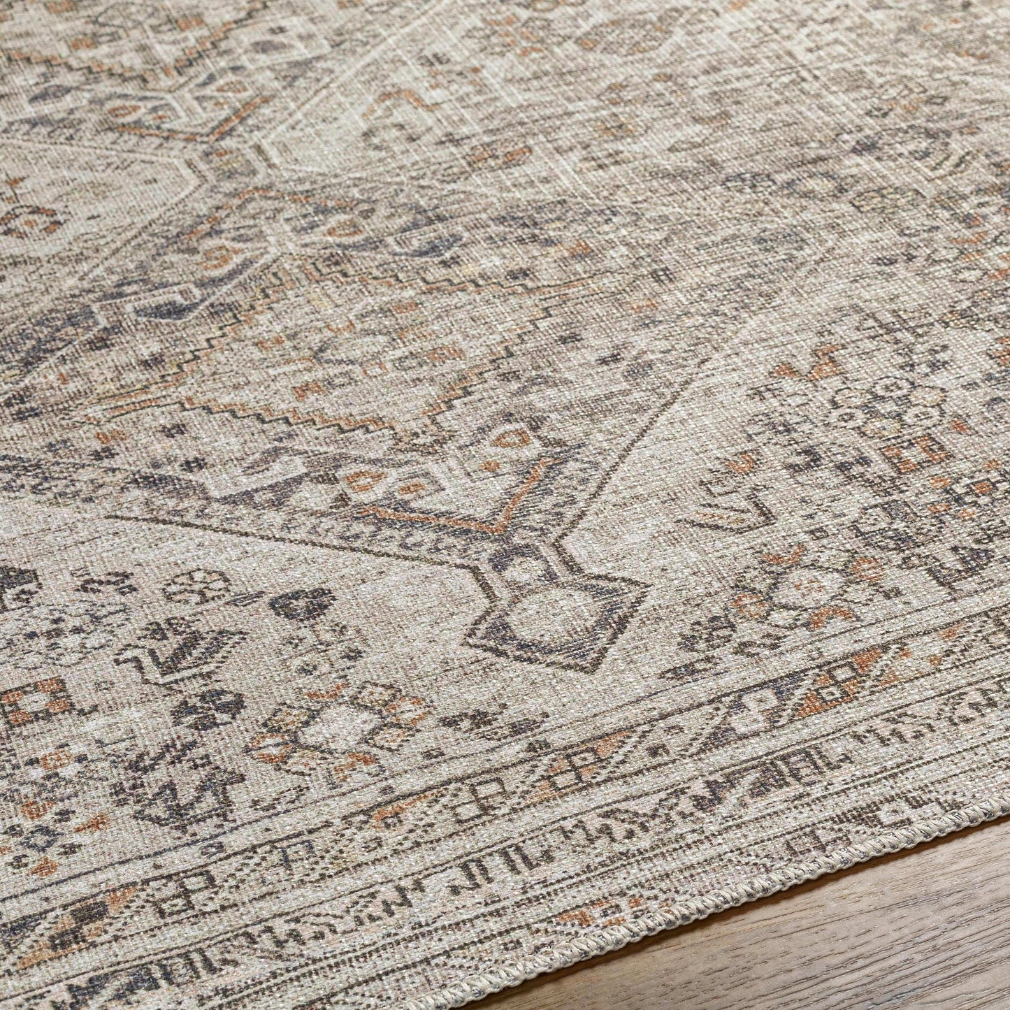 Barny Beige Flat Pile Washable Rug