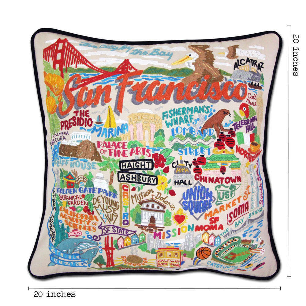 San Francisco City Hand-Embroidered Pillow by CatStudio