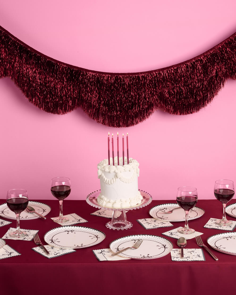Burgundy Scallop Fringe - scalloped banner