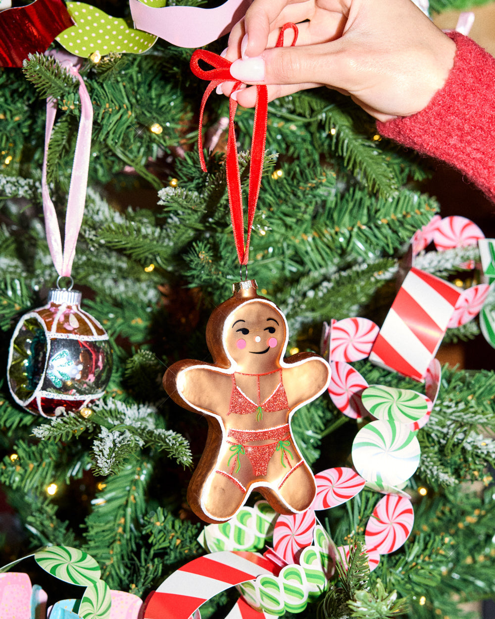Naughty Gingerbread Ornament - glitter glass ornament