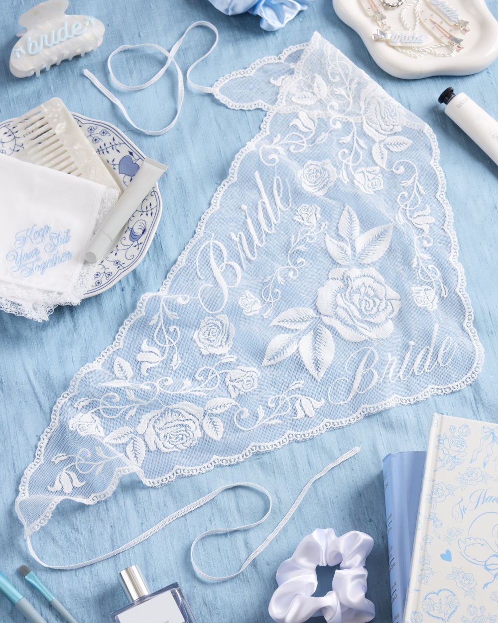 Bride Lace Headscarf - white embroidered bandana