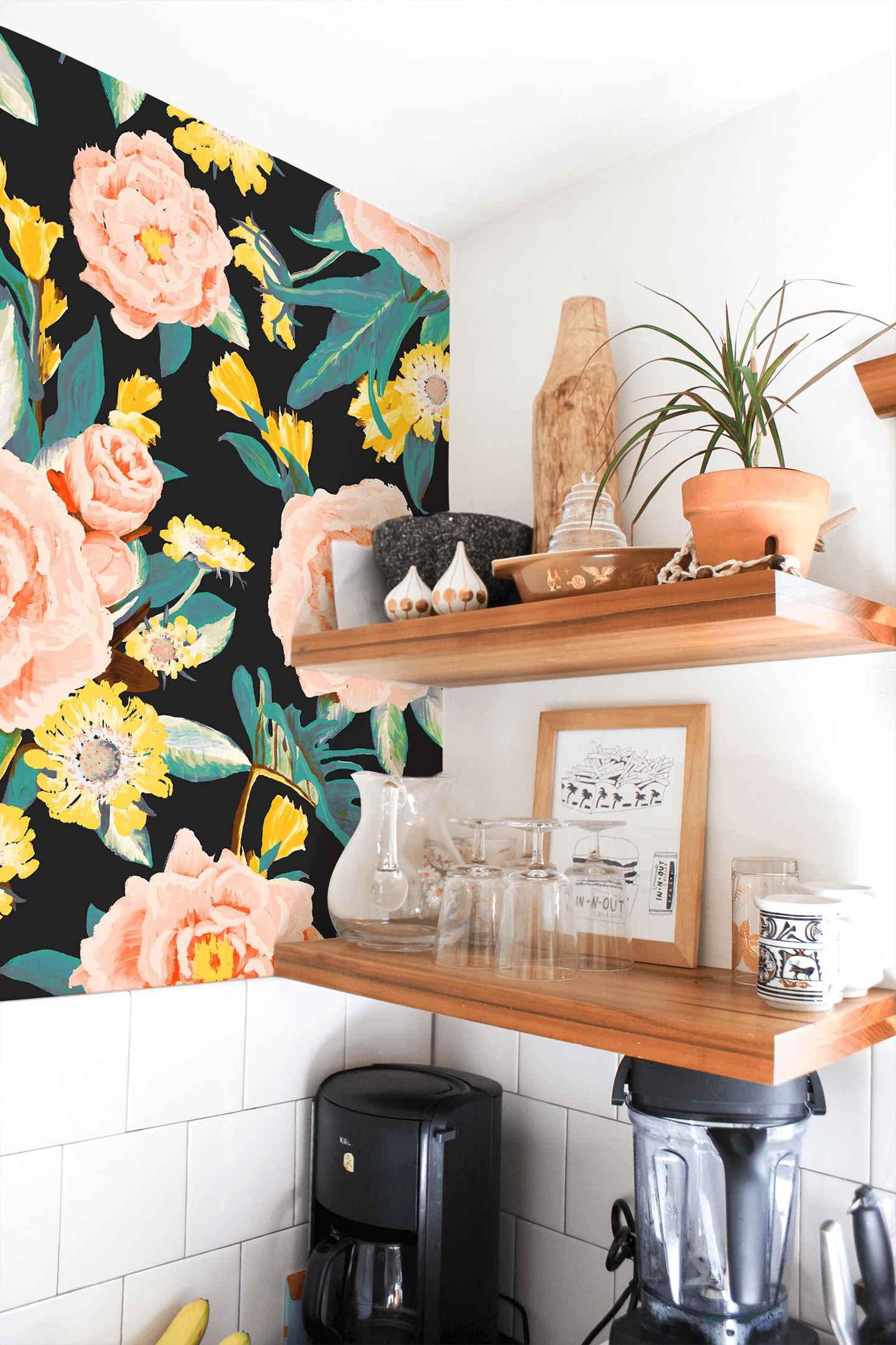Posh Posy Wallpaper, black