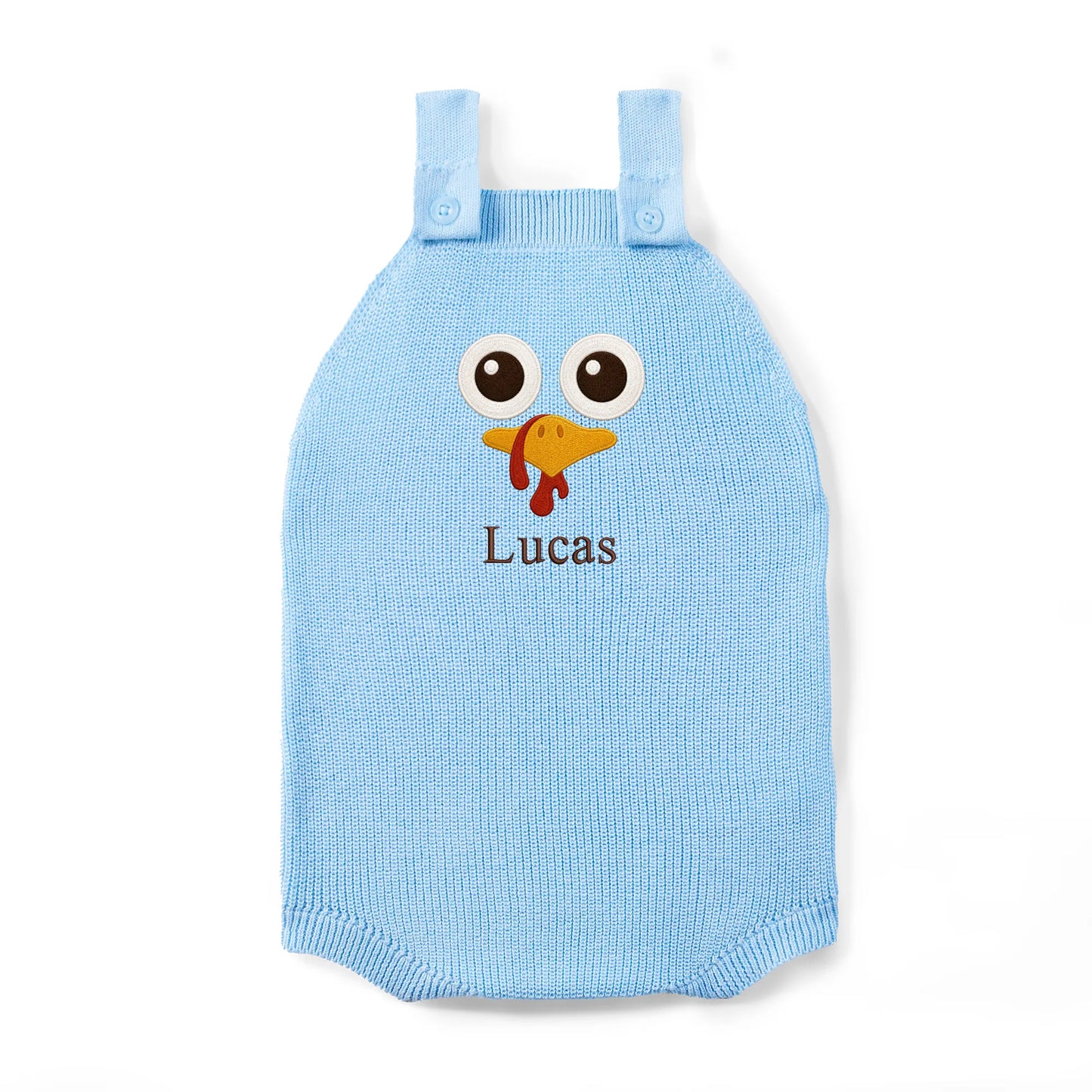 Personalized Turkey Thanksgiving Name Knit Button Strap Romper