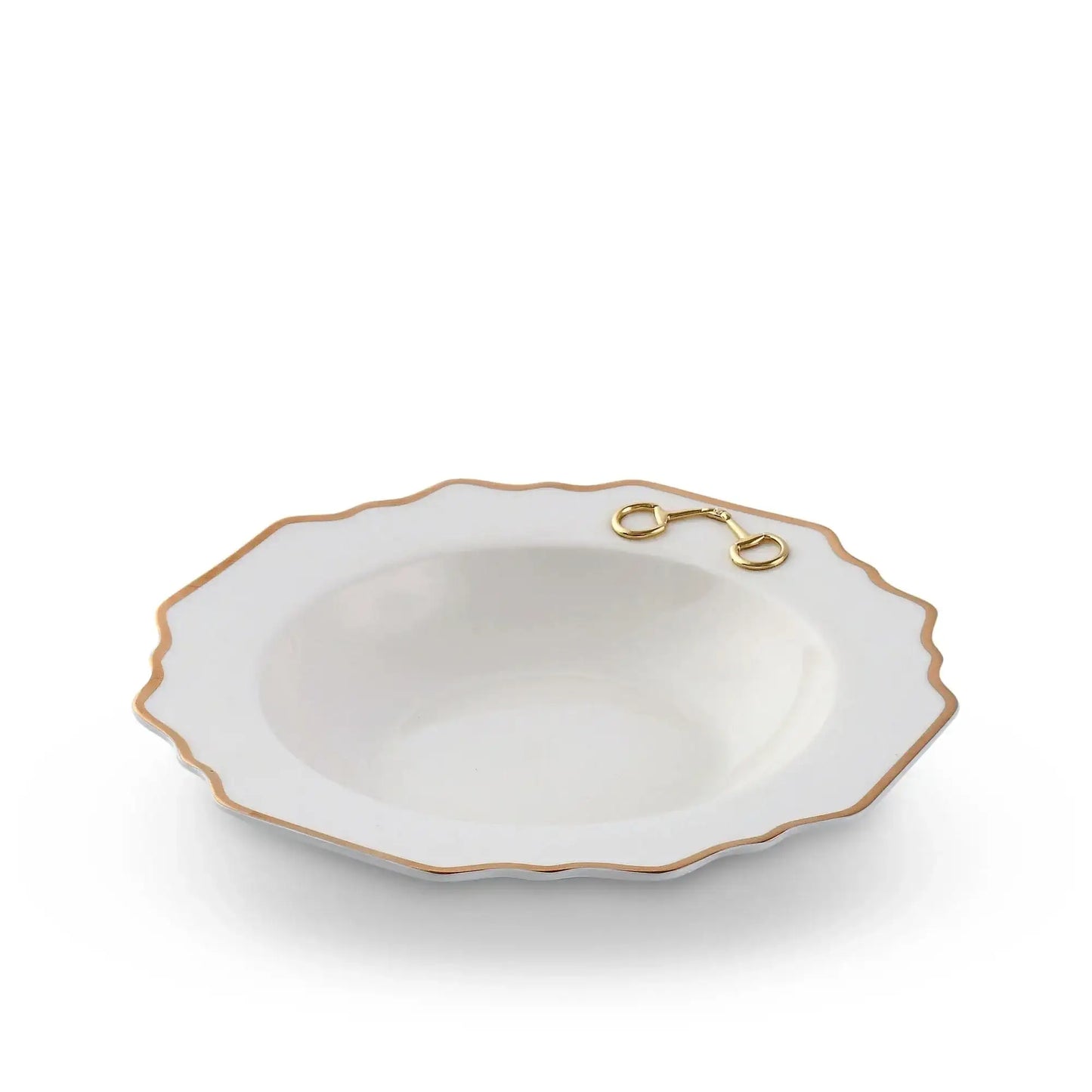 Gold Bit Bone China Scallop Soup Plate Gold Rim