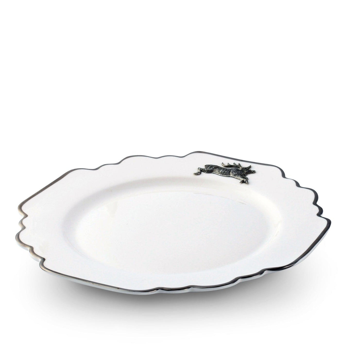 Running Elk Bone China Scallop Dinner Plate Platinum Rim