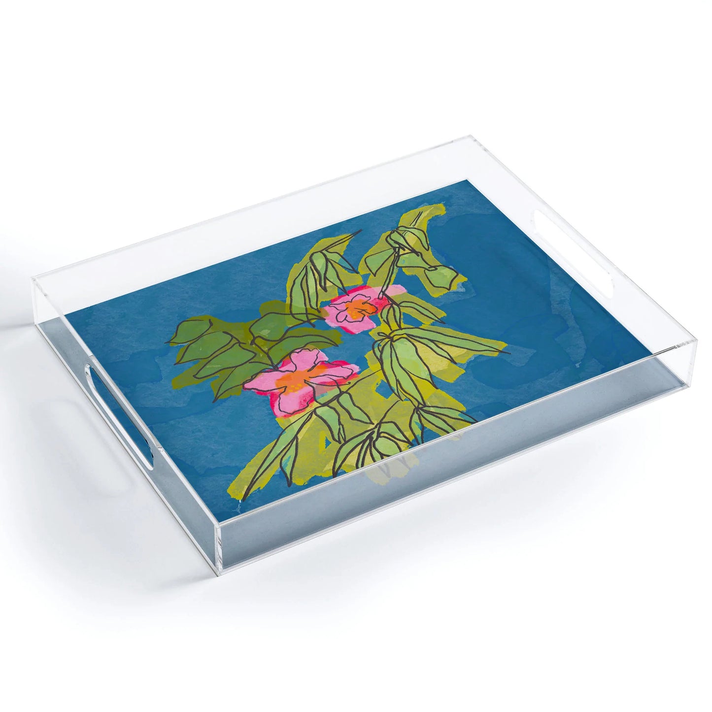 Flowers on Captiva Acrylic Tray - Medium w/Handles