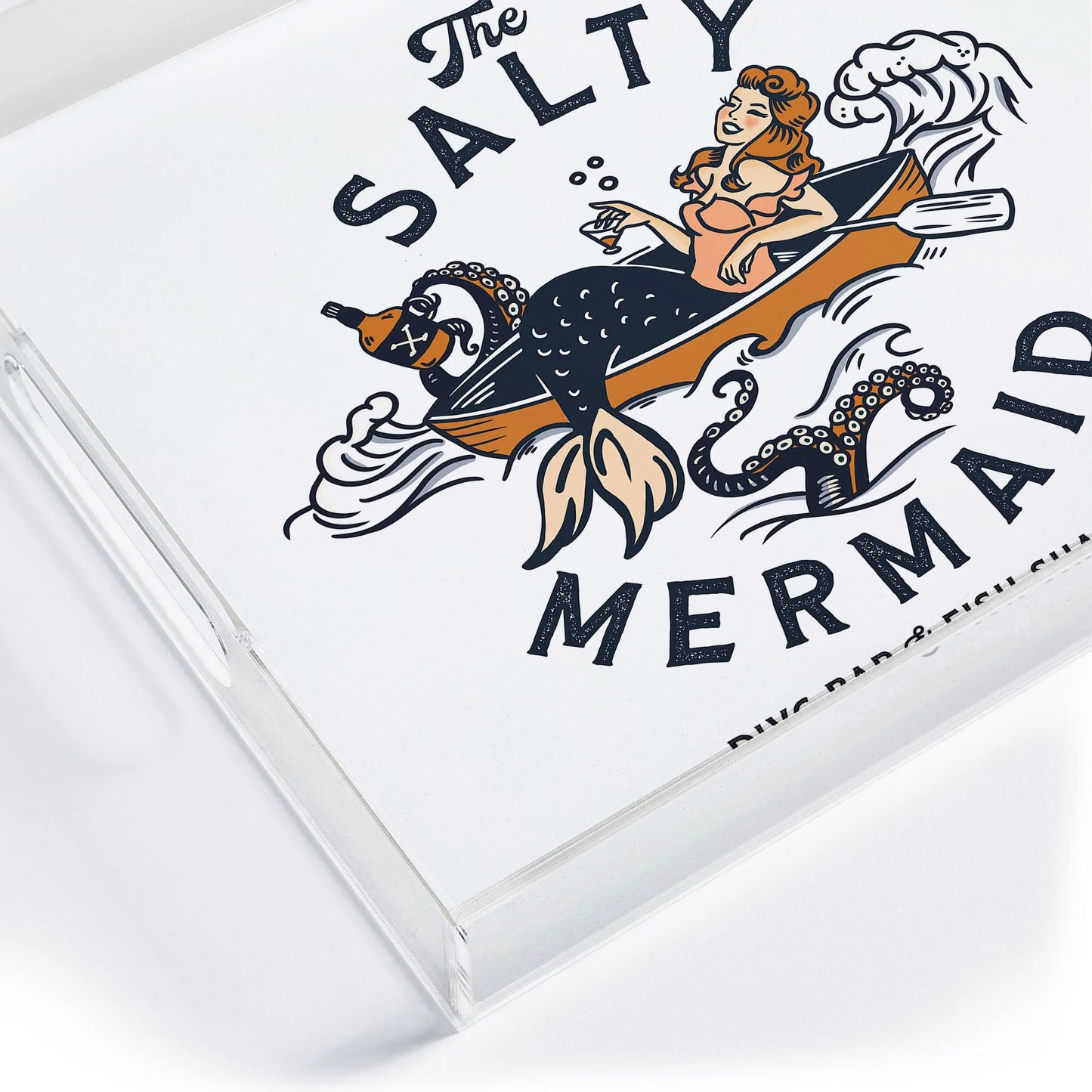 The Salty Mermaid Dive Bar Acrylic Tray - Medium w/Handles